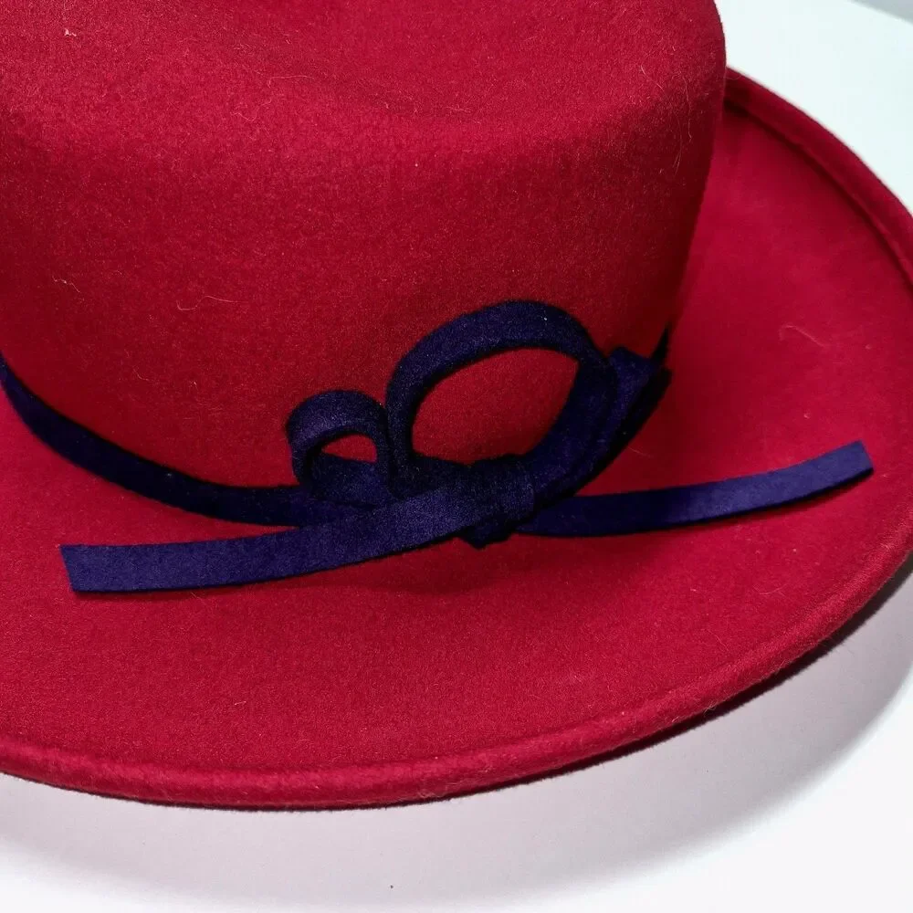 SCALA Red Hat Society 100% Wool Cloche Hat Purple Velvet Bow Official Church